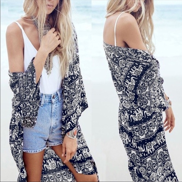 Boutique Other - Bell Sleeve Elephant Print Kimono! NEW!